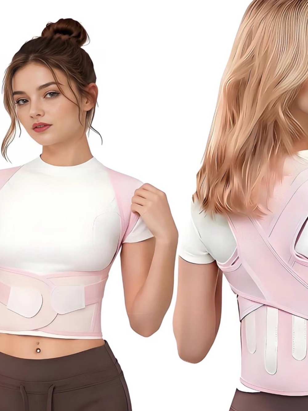 New! Back Posture Corrector Upper Back Brace Support Pink Size Medium